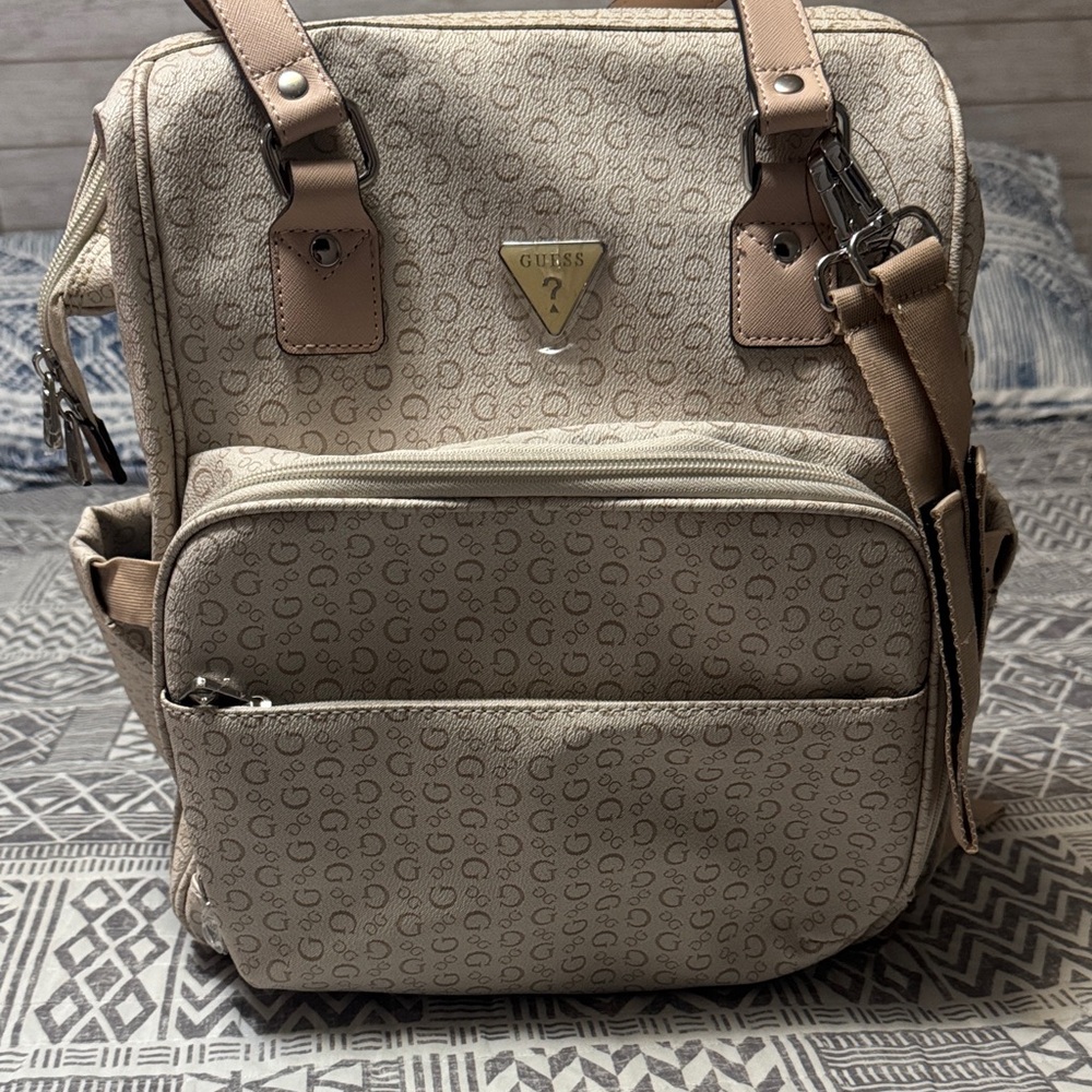 GUESS Tan Monogram Backpack